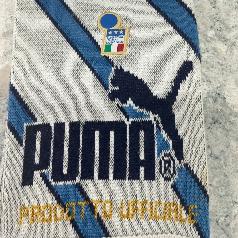 Puma Scarf Italia FIGC Soccer OS White Blue Striped Knit Fringe Made in Italy